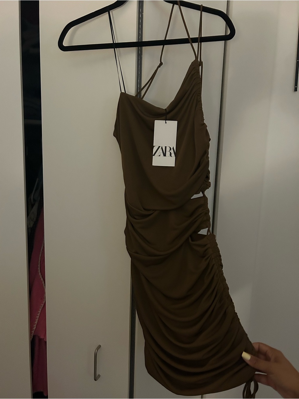 ZARA Olive Mini Dress with Ruched Draping